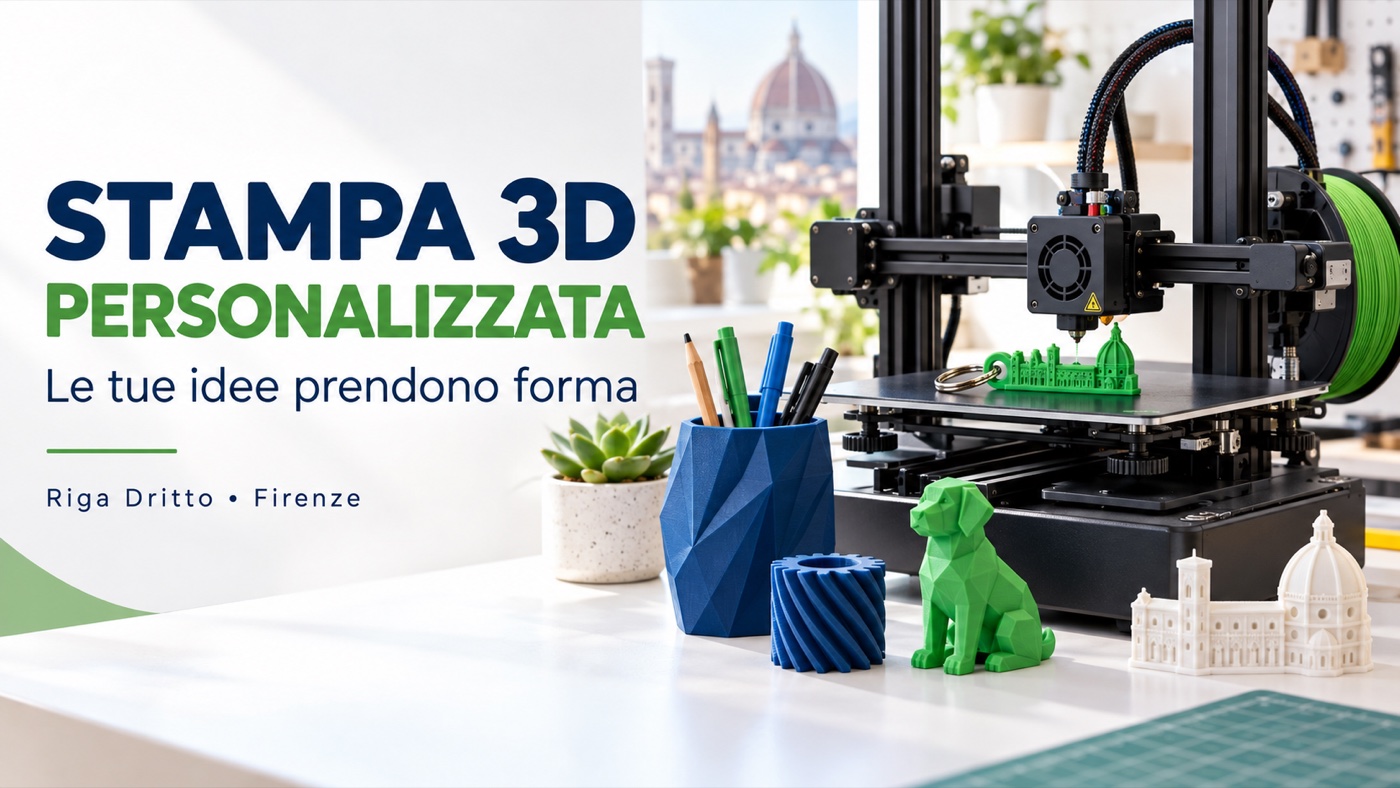Esempio illustrativo di stampa 3D a Firenze con stampante e oggetti Riga Dritto